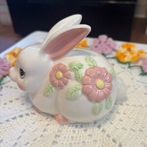 Ceramic Vintage Cottonball Dispenser Bunny Figurine- Great condition-So adorable